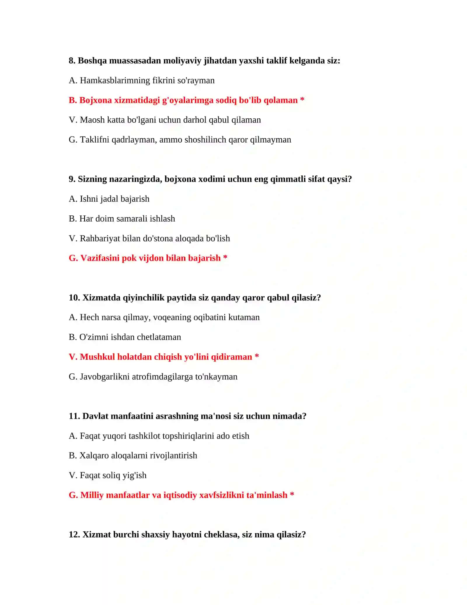Bojxona organlariga ishga kirish test savollari 4