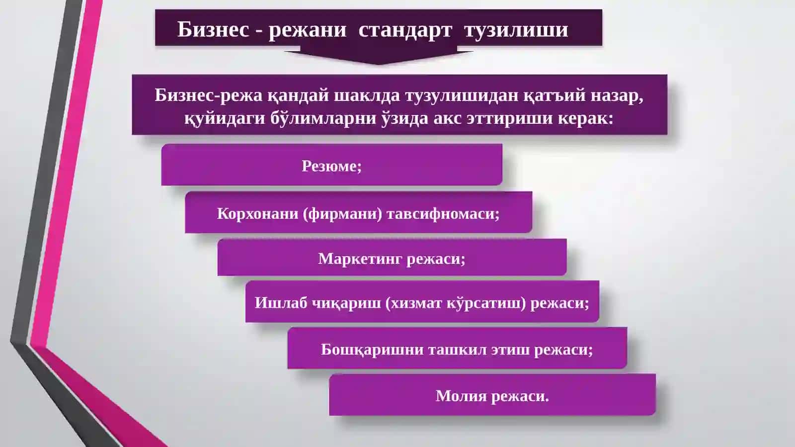 Бизнес режа ва унинг тузилиши 4