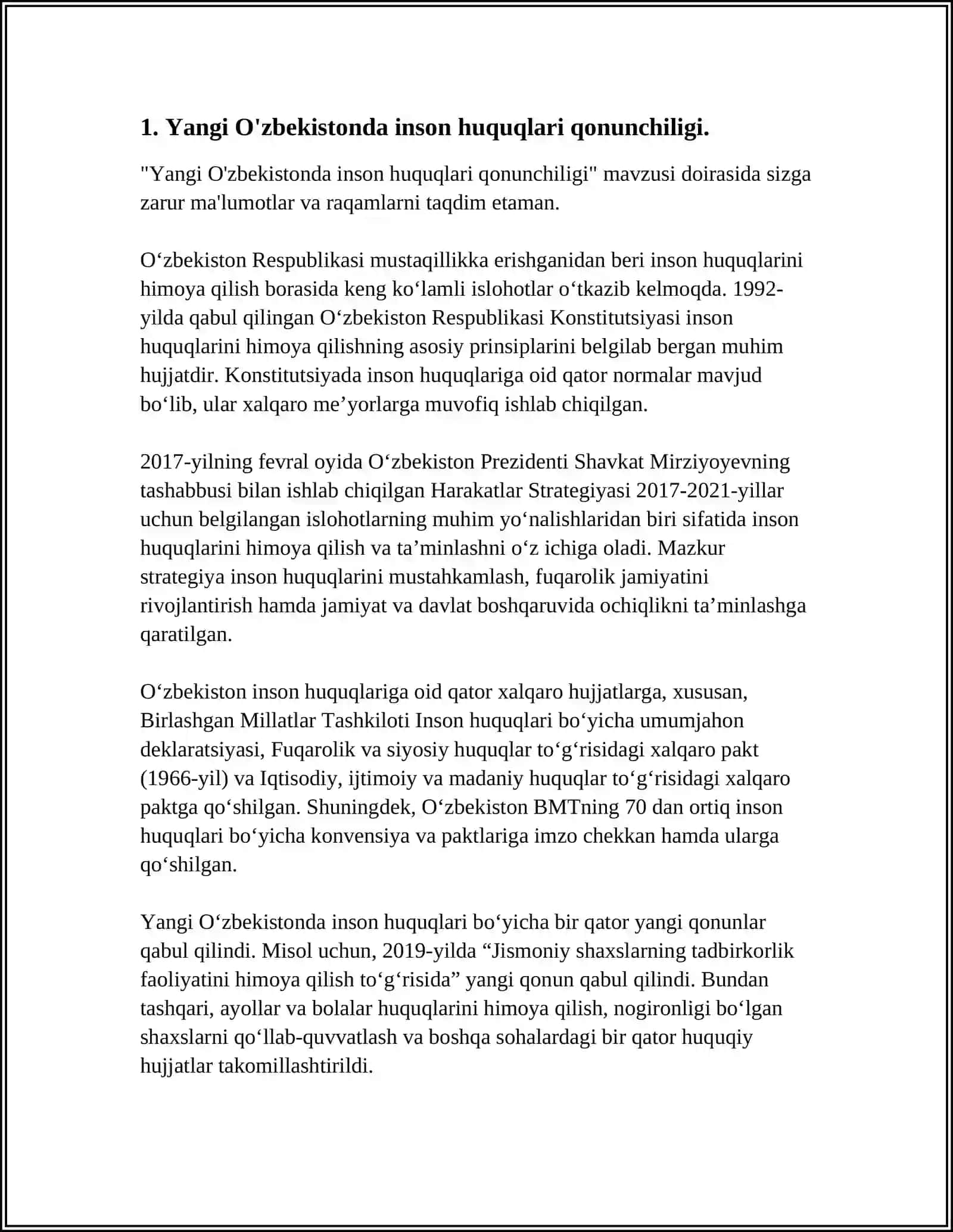 YANGI O'ZBEKISTONDA INSON HAQ HUQUQLARI VA ERKINLIKLARI 4