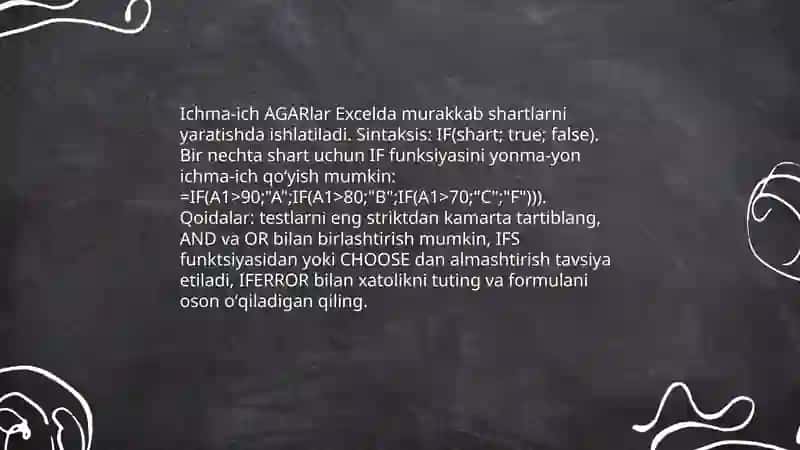 EXCEL jadval hisoblagichidagi mantikiy funktsiyalar va ulardan foydalanish 4