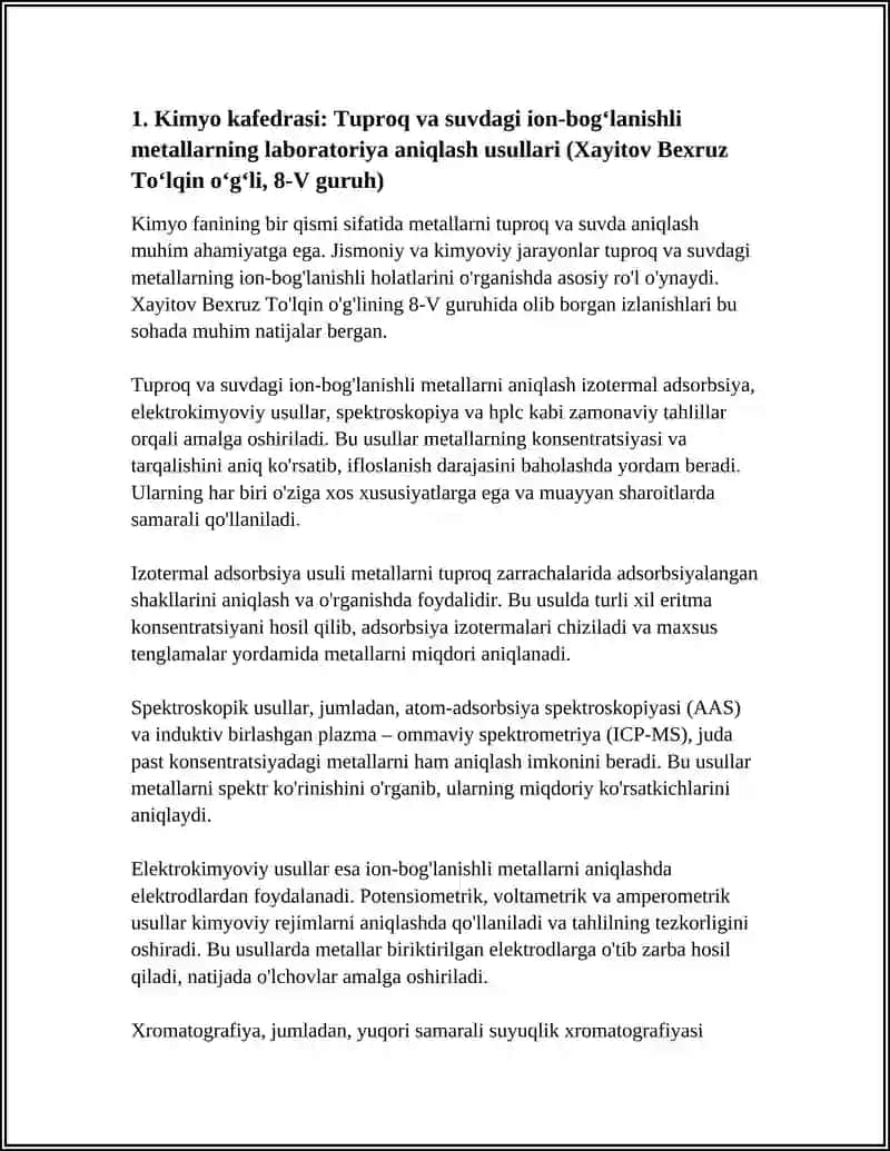 Tuproq va suvdagi ion-bog'lanishli metallarning laboratoriya aniqlash usullari 4