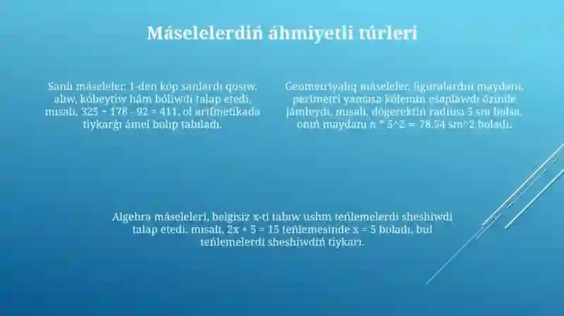 Matematikaliq maseleler hám tapsirmalar 4