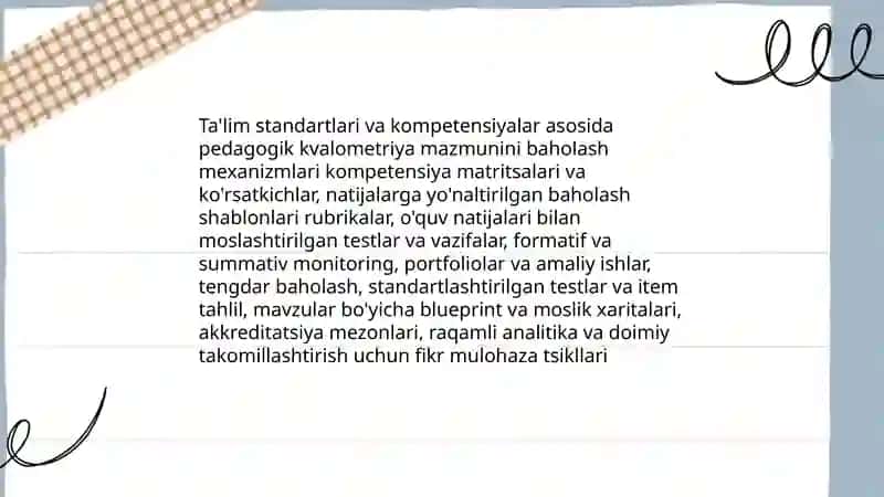 Pedagogik kvalometriya fanining zamon talablariga mos tashkil etilishini nazorat qilish imkoniyatlari 4