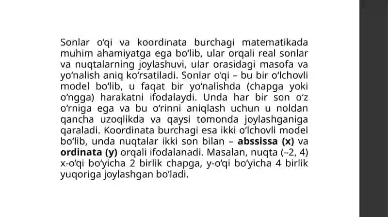 SONLAR O'QI, KOORDINATA BURCHAGI BO'YICHA  MASALALAR TANLASH VA TAYYORLASH 4