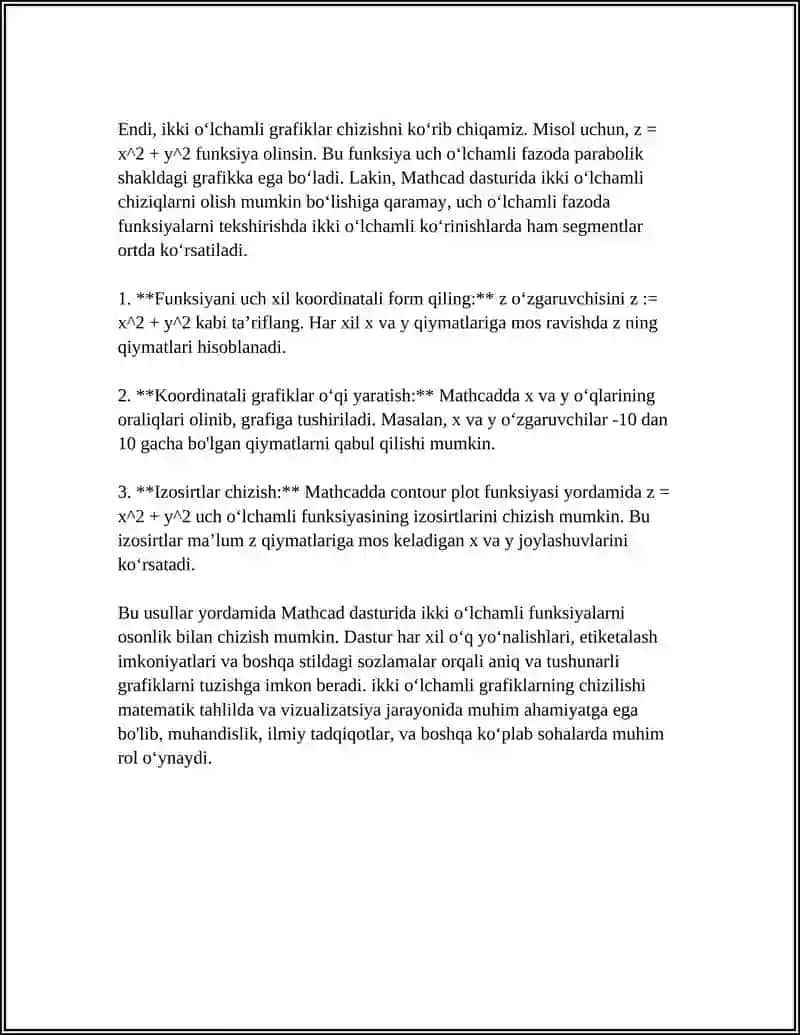 MATHCADDA IKKI VA UCH O'LCHAMLI GRAFIKLAR 4