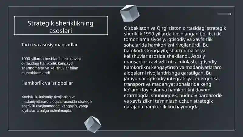 O‘zbekiston va Qirg'izistonning xalqaro aloqalari va hamkorligi 4