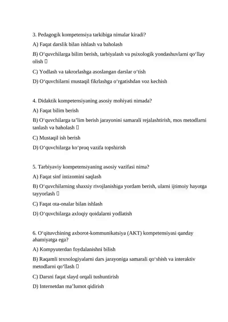 Zamonaviy texnologiya darslarini tashkil qilishda qaysi kompetensiya muhim hisoblanadi? 4
