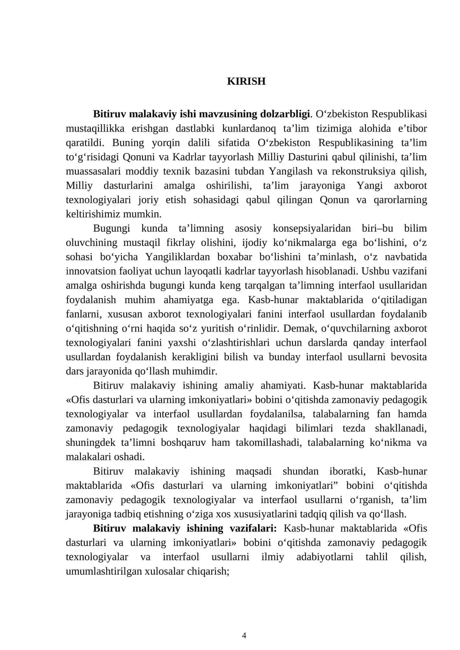 Kasb-hunar maktablarida “Ofis dasturlari va ularning imkoniyatlari” bobini o‘qitishda innovatsion usullardan foydalanishKasb-hunar maktablarida “Ofis dasturlari va ularning imkoniyatlari” bobini o‘qitishda innovatsion usullardan foydalanish 4