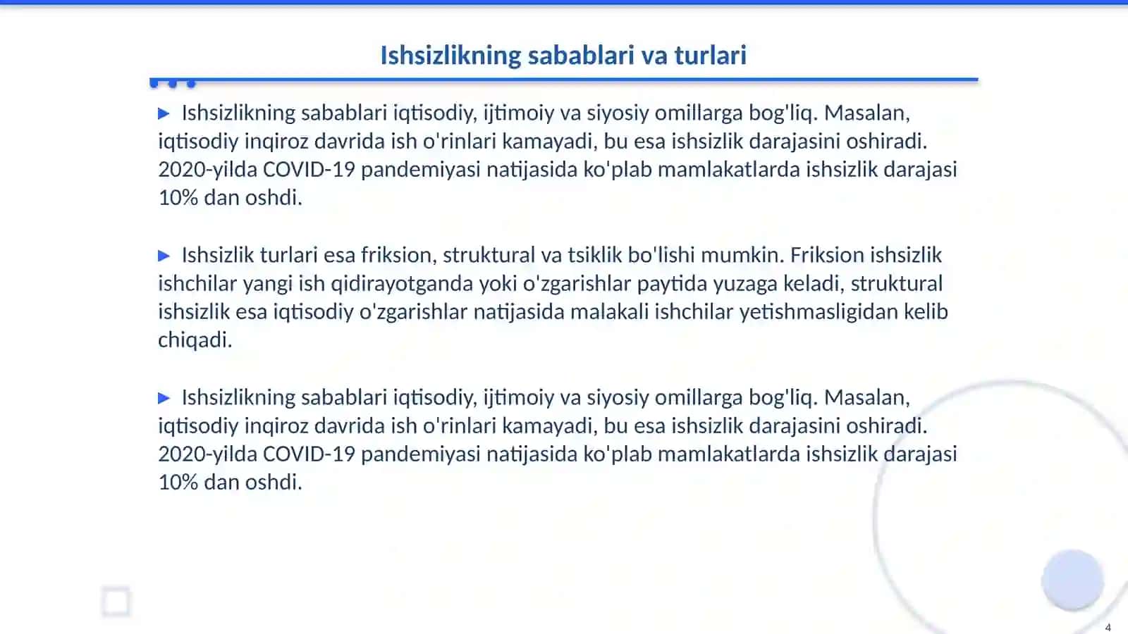 Iqtisodiy tebranishlar. Ishsizlik va mehnat bozori 4