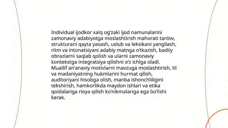Individual ijodkorning xalq og'zaki ijodidan foydalanish mahorati 4