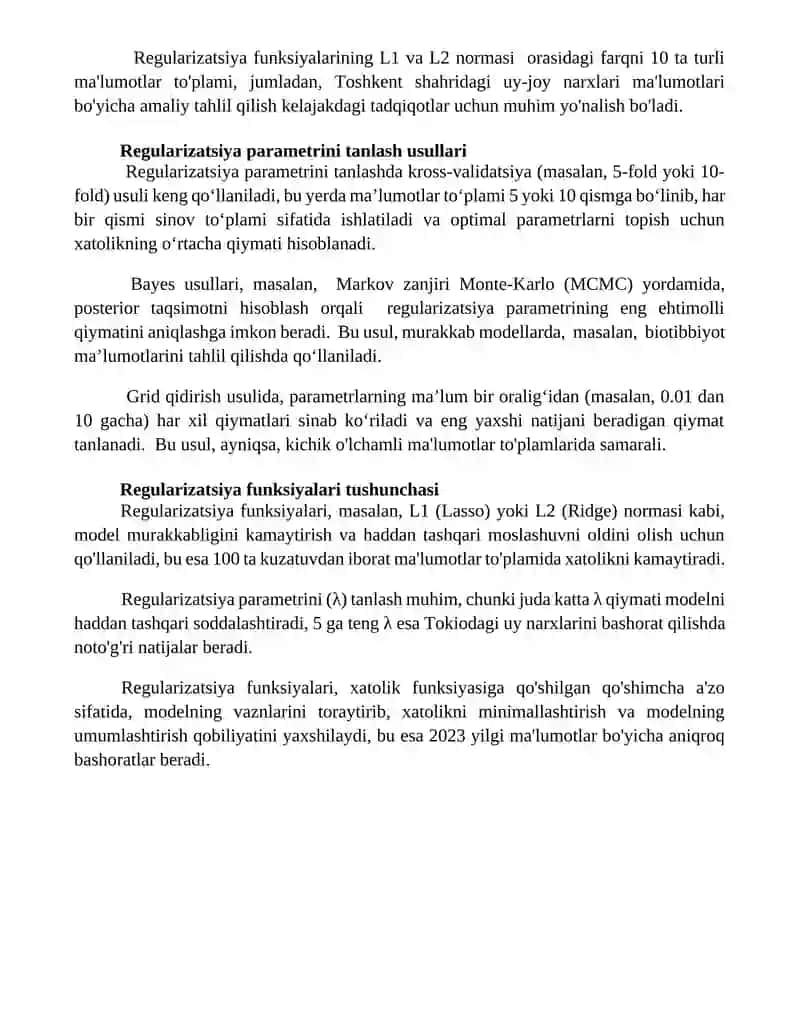 Regressiya masalalarida regulyatizatsiya funksiyasini qo'llash 4
