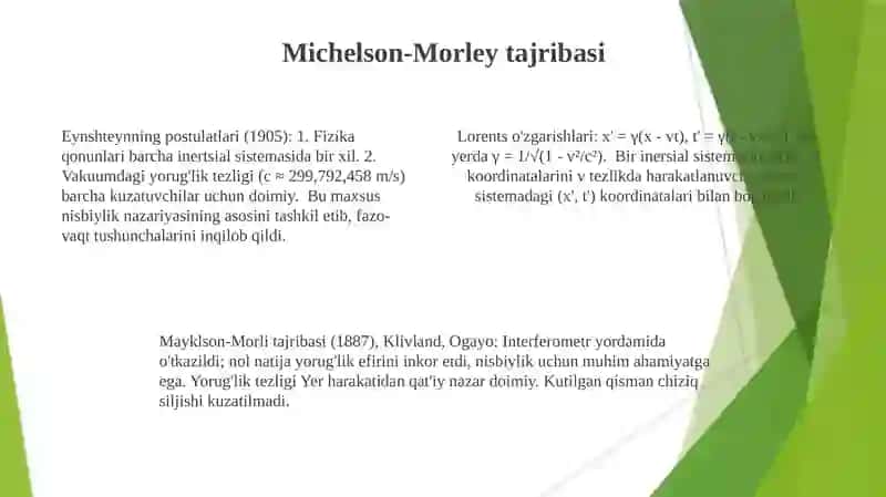 Nisbiylik nazariyasi postulatlari.Lorens almashtirishlari 4