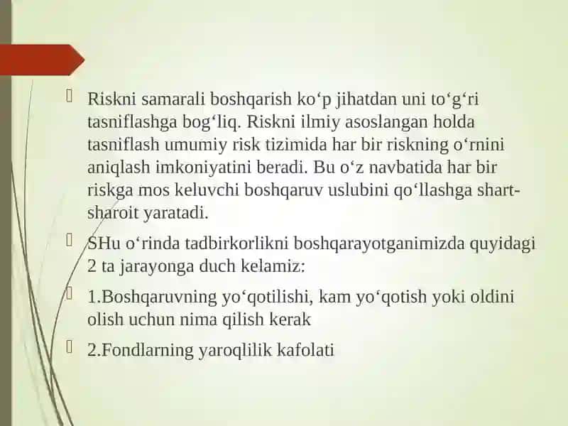 SUG'URTADA RISKLAR KLASSIFIKATSIYASI 4