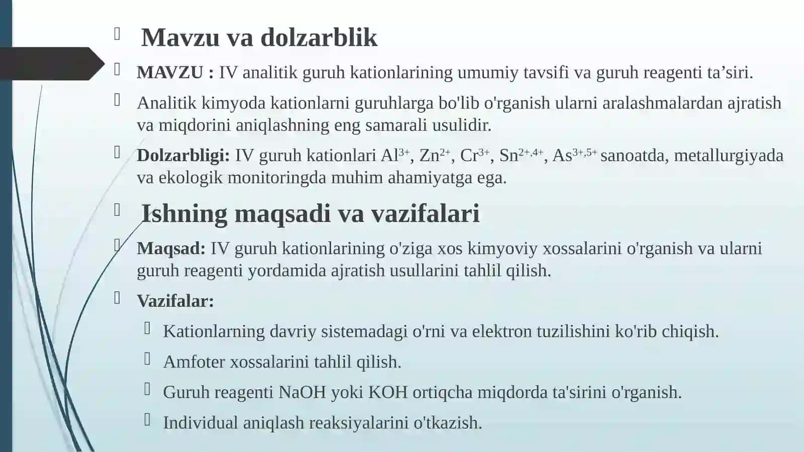 IV ANALITIK GURUH KATIONLARINING UMUMIY TAVSIFI 4