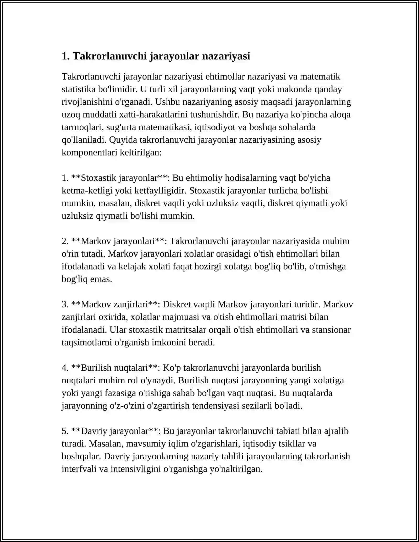Takrorlanuvchi jarayonlar nazariyasi 4