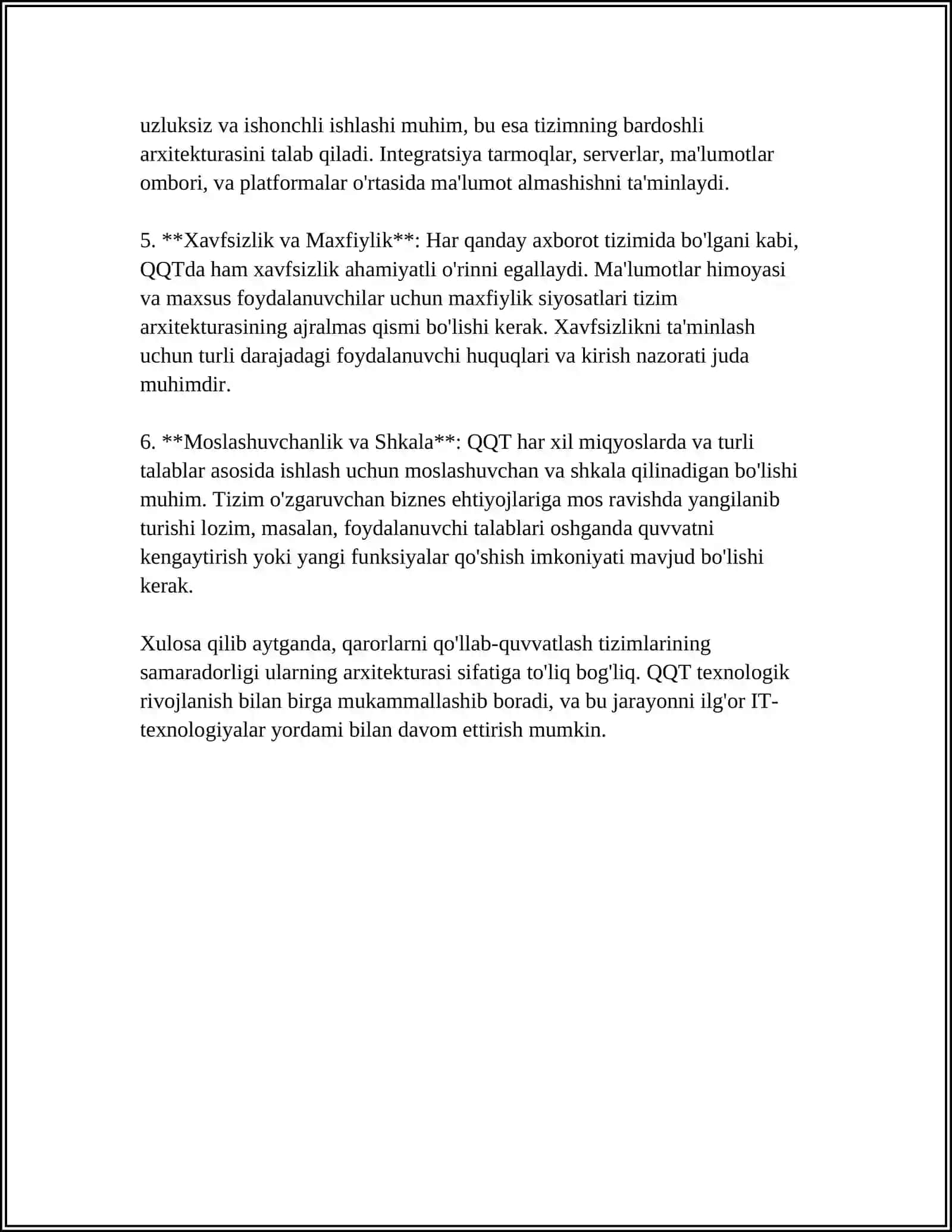 AXBOROTNI QUVVATLASHGA ASOSLANGAN HOLDA QAROR QABUL QILISHNI QUVVATLASH TIZIMLARI(DSS) XOSSALARI 4