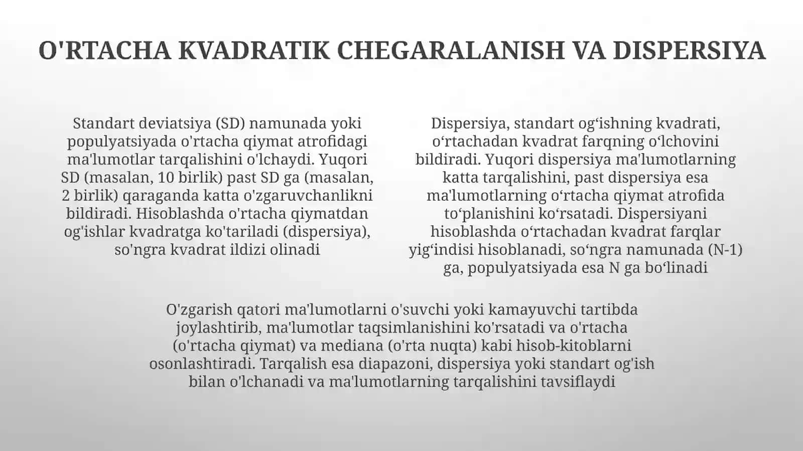 Matematikastatikaasoslari.Variatsionqator.O'rtachaqiymat.Dispersiya 4