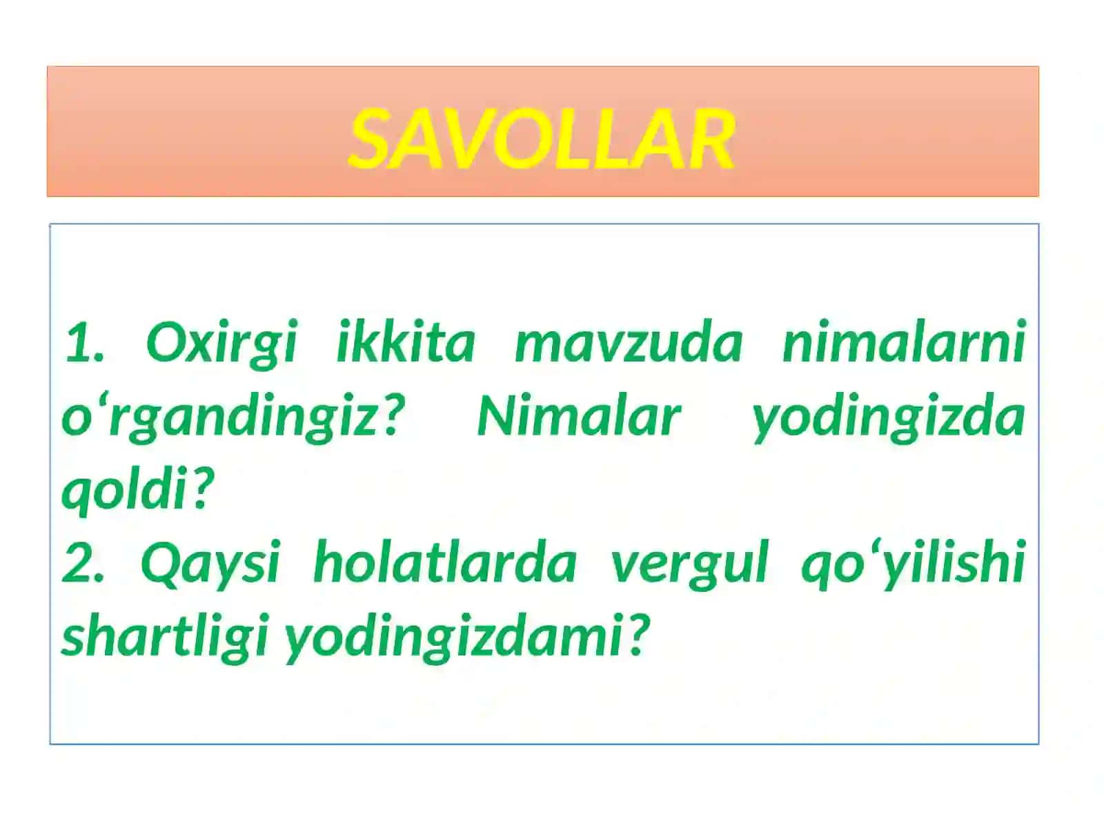 Yangimavzuni mustahkamlash 4