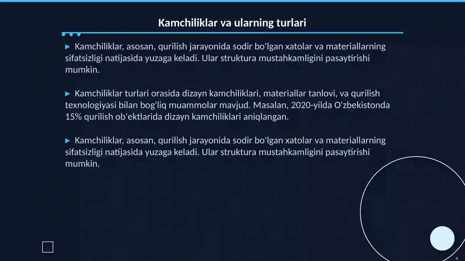Bino va qurilmalarining funksional bolimlerine tan bolgan kamchiliklar, zararlar va deformaciyalar 4