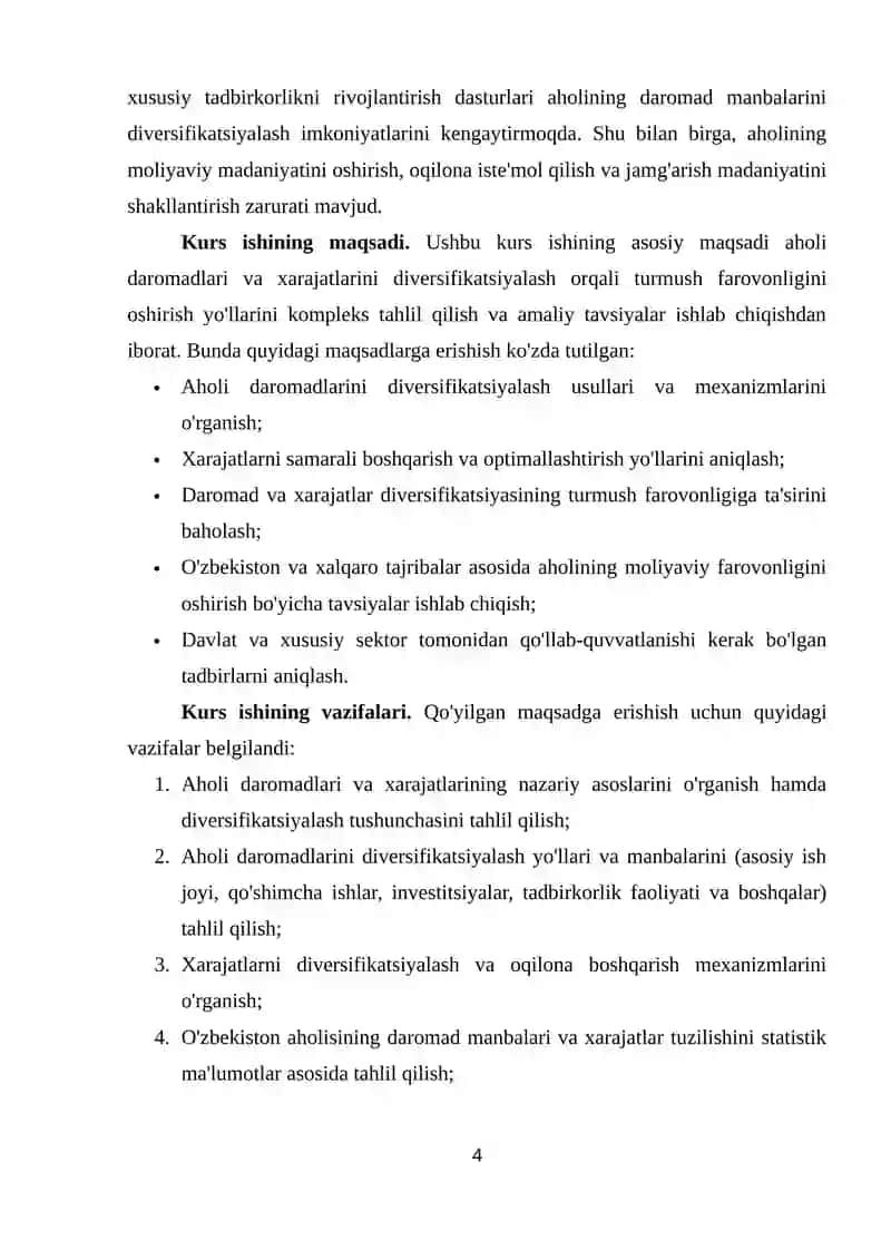 Aholi daromadlari va xarajatlarini diversifikatsiyalash orqali turmush farovonligini oshirish yo'nalishlari 4