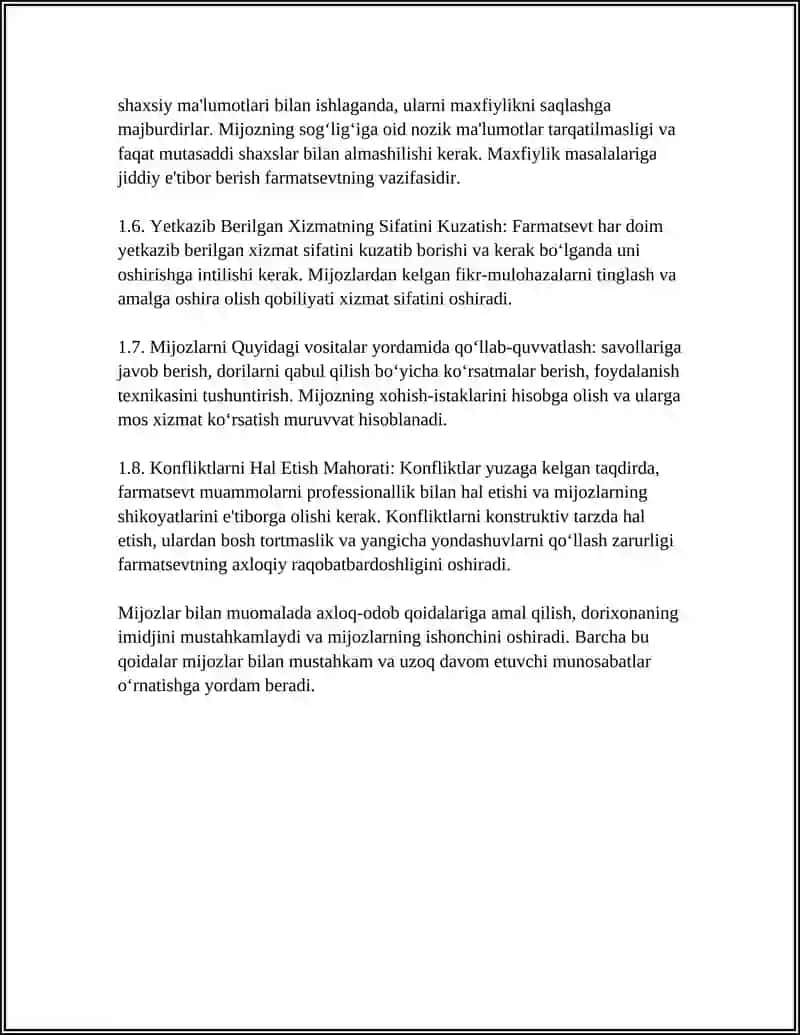 FARMATSEVTNING DORIXONA XARIDORLARI BILAN MUNOSABATLARIDA AXLOQ - ODOB QOIDALARI 4