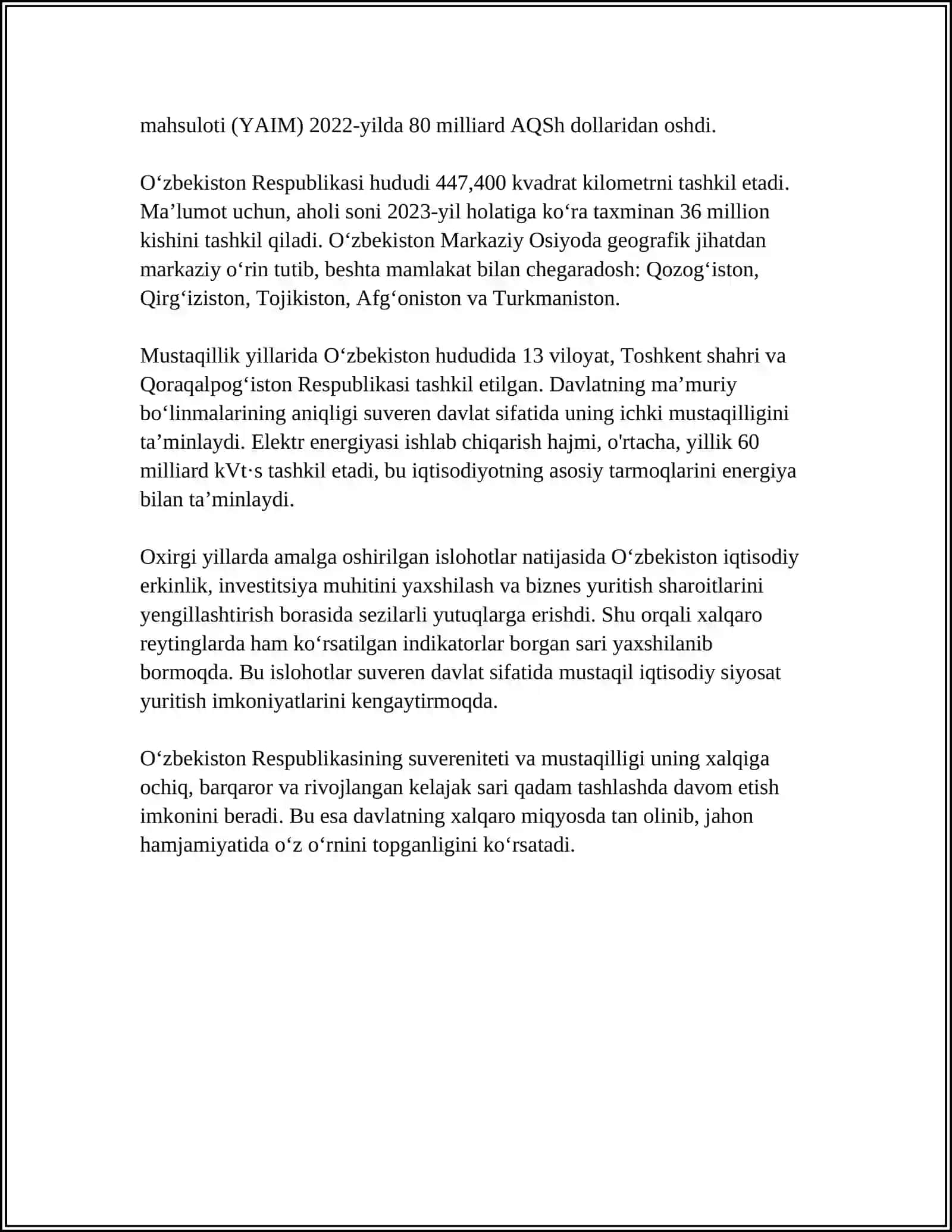 UZBEKISTAN RESPUBLIKASI KONSITITUTSIYASI----MUSTAQIL DAVLATNING ASOSIY QONUNI 4