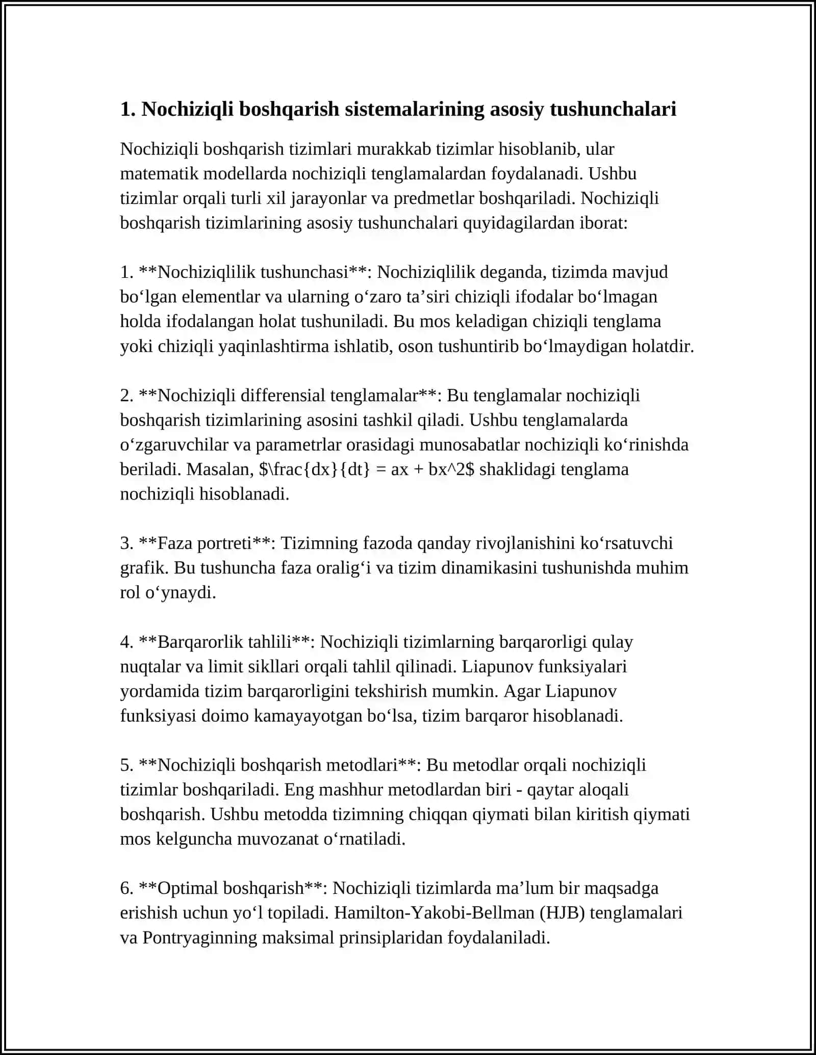 NOCHIZIQLI BOSHQARISH SISTEMALARINI MODELLASHTIRISH 4