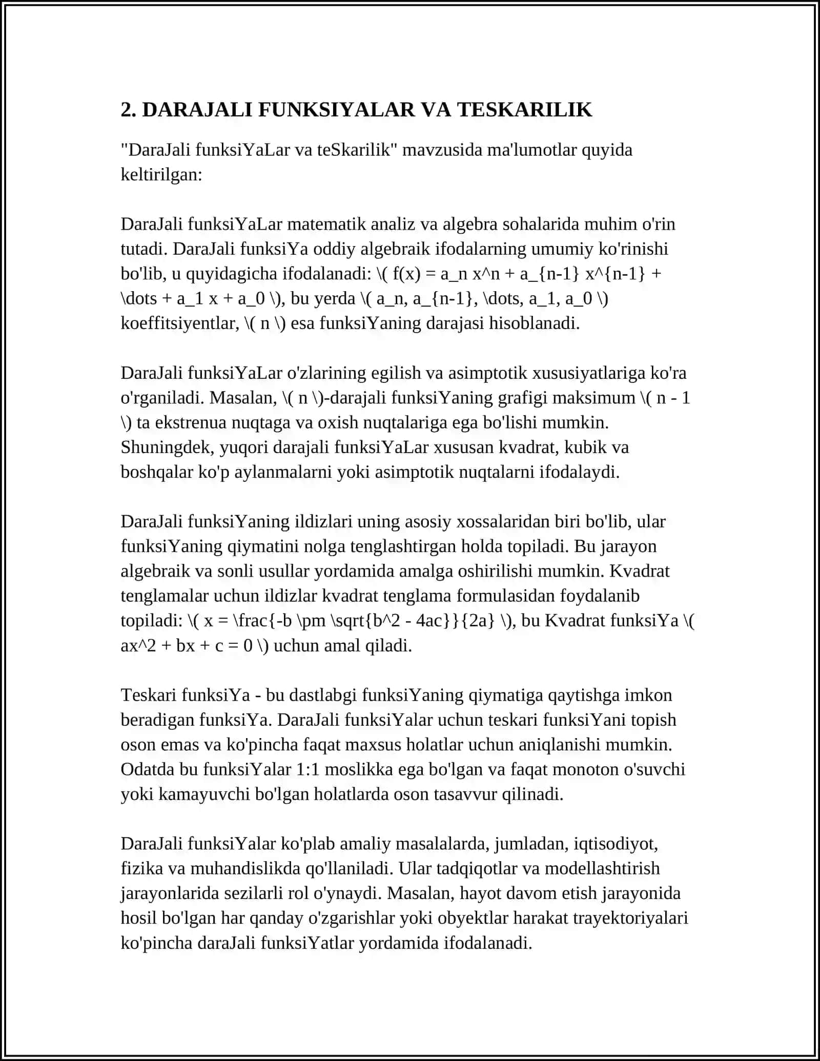 TESKARI UZLIKSIZ FUNKSIYALAR 4