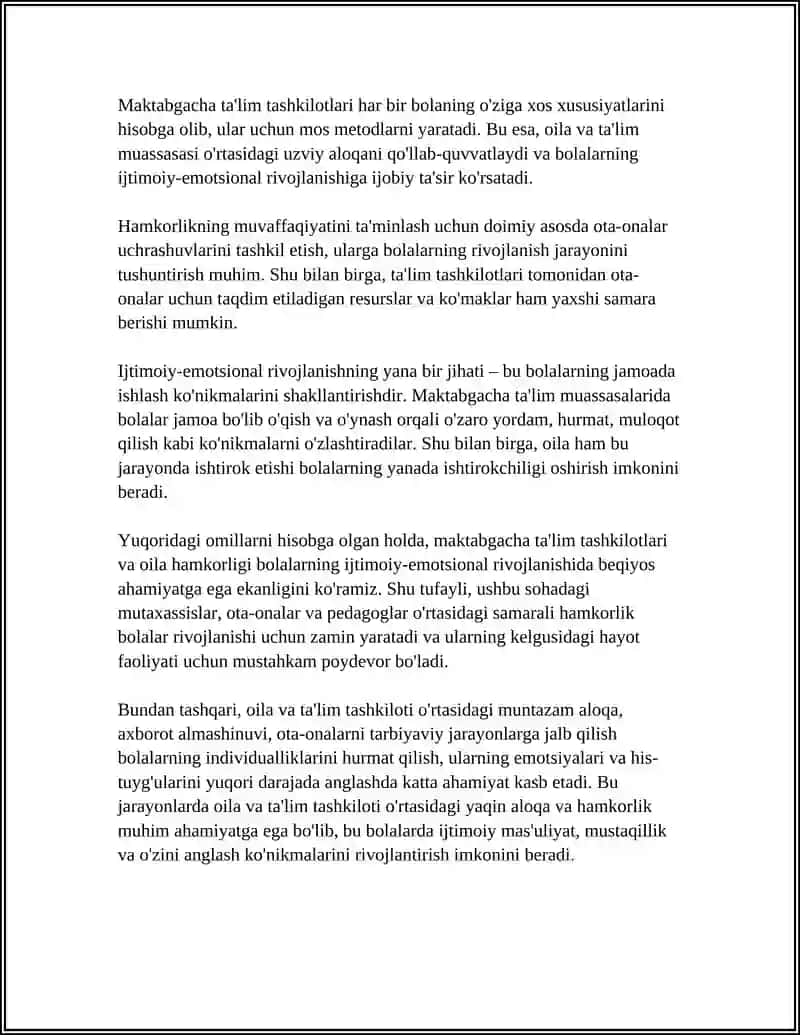 MAKTABGACHA TA'LIM TASHKILOTI VA OILA HAMKORLIGINING AMALIY AHAMI YATI 4
