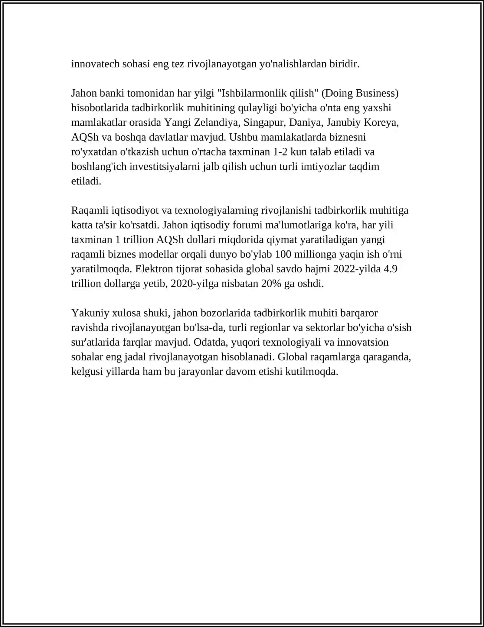 JAHON BOZORLARIDA BIZNES VA TADBIRKORLIKNI RIVOJLANISHI 4