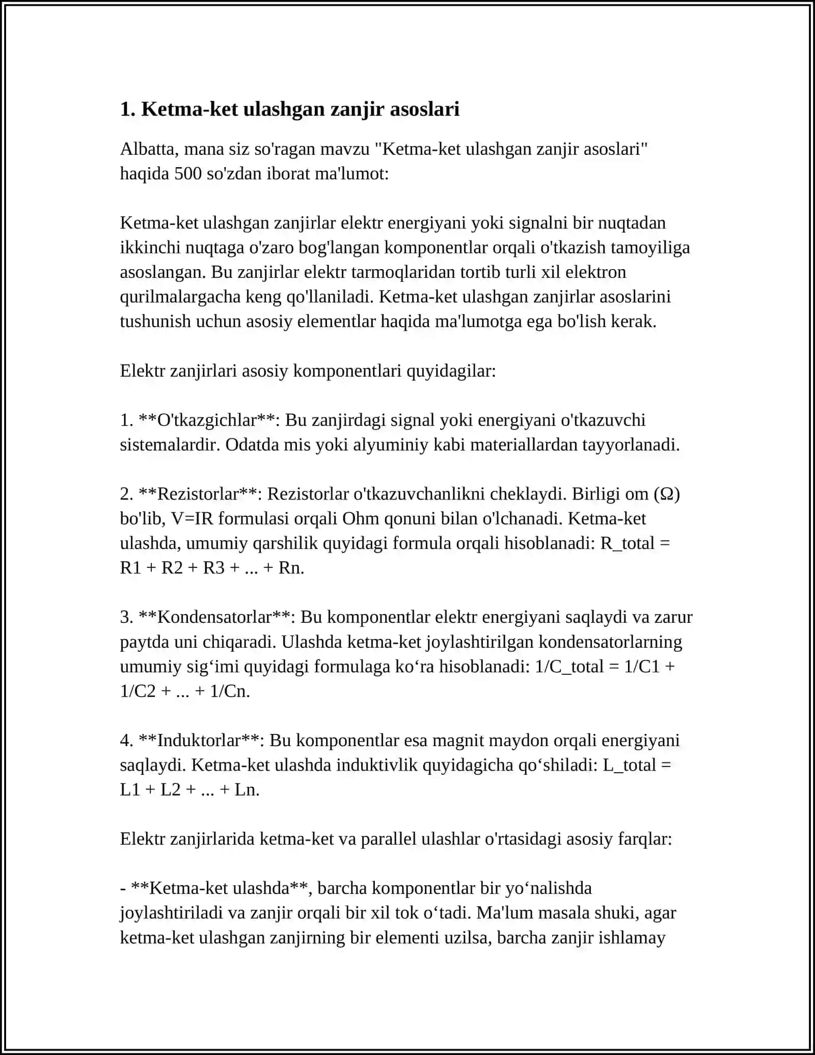 KETMA-KET, PARALLEL VA ARALASH ULANGAN ELEKTR ZANJIRLARINI EKVIVALENT ALMASHTIRISH 4
