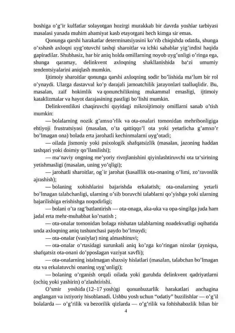 DELIKVENTLIK 13-16 YOSHLI BOLALARDA RIVOJLANISH SABABLARI 4
