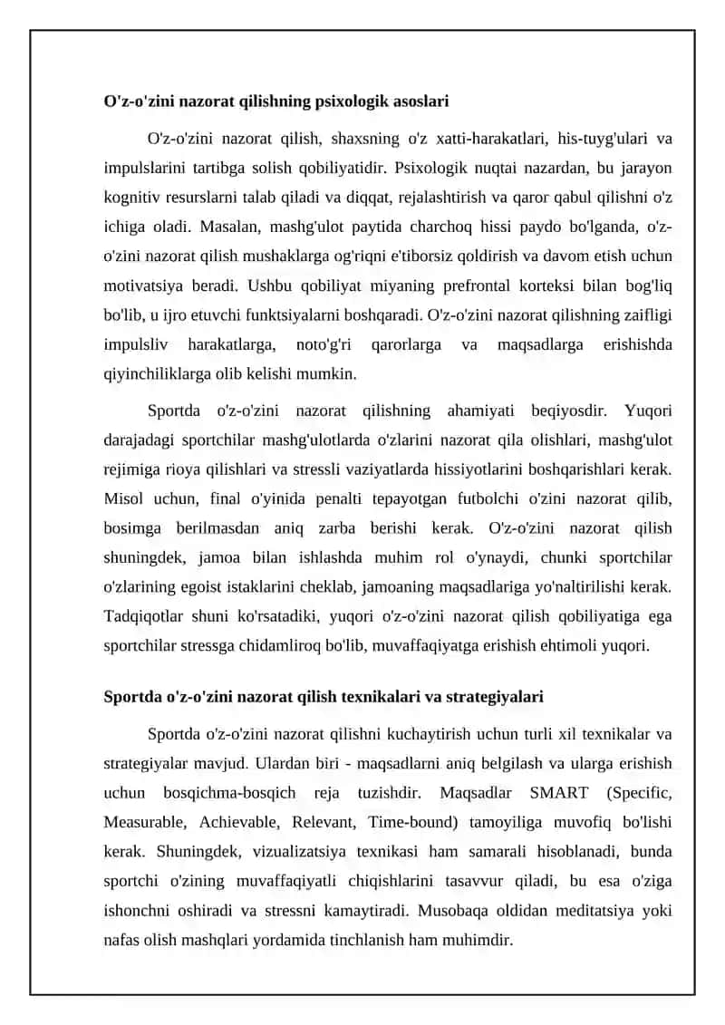 Sport mashqlar bilan shug'illanishda o'zini nazorat qilish usullarini o'zlashtirish 4