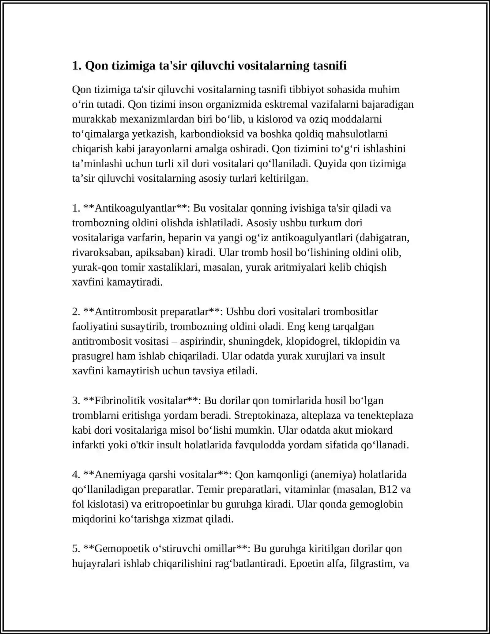 Qon tizimiga ta'sir qiluvchi vositalarning tasnifi 4