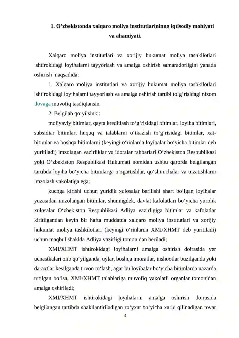 O’zbekistonda xalqaro moliya nstitutlari bilan moliyaviy munosabatlarini rivojlanish masalalari 4