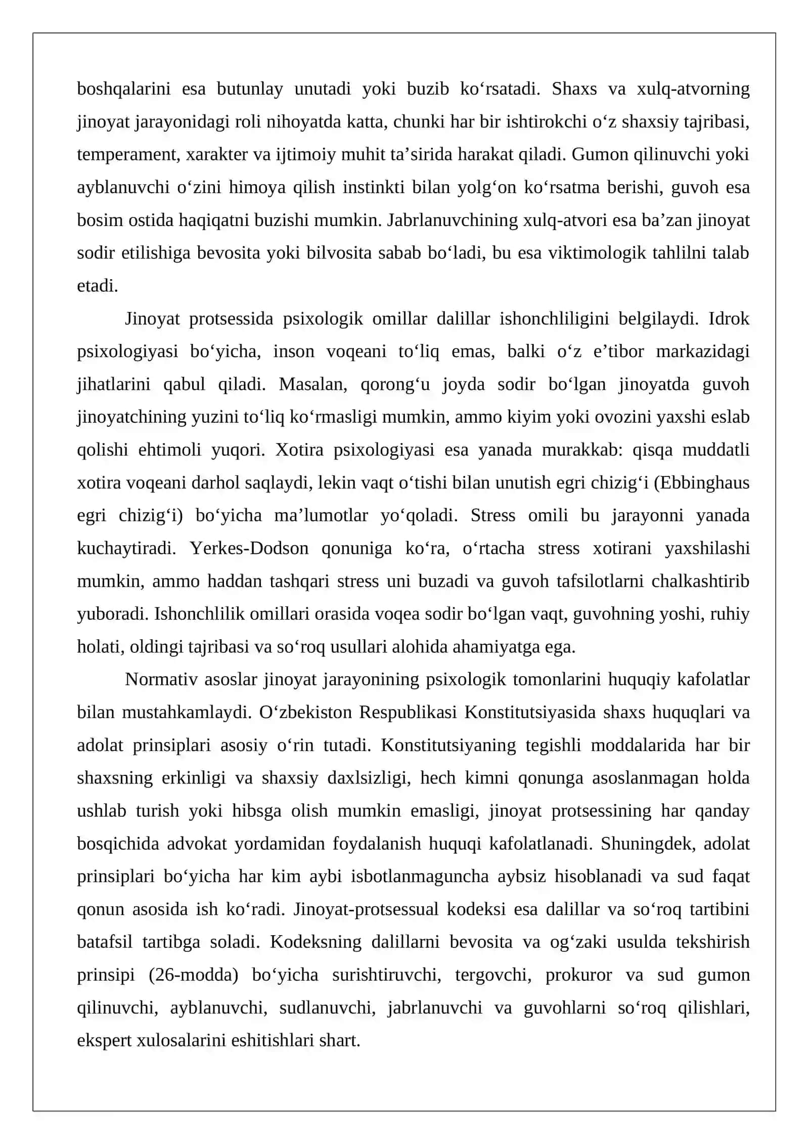 Jinoyat jarayoning psixologiyasi. So‘roq psixologiyasi 4