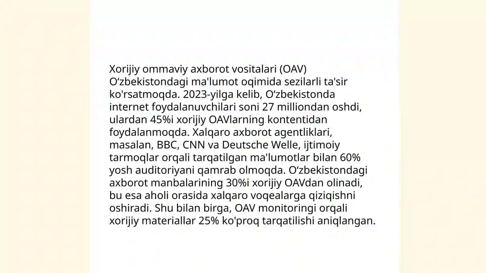 Xorijiy OAVning media makondagi oʻrni 4