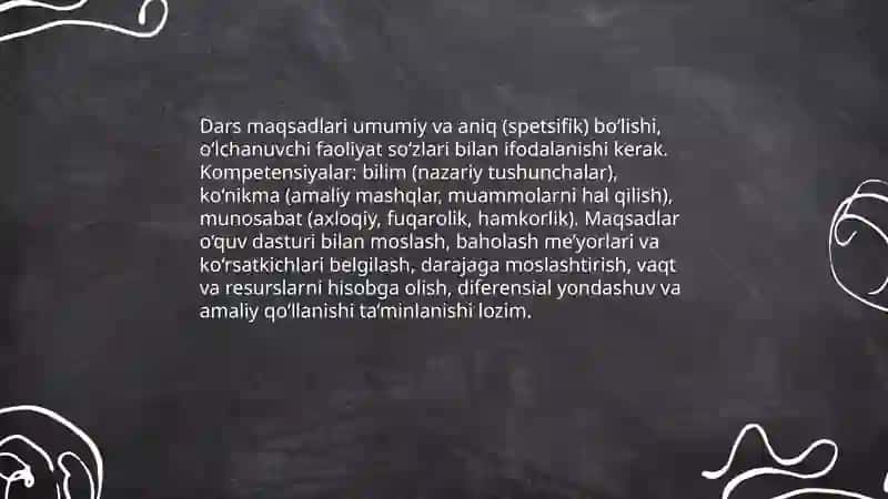 Maktab dasturi asosida dars rejasini tuzish va konspektlarni tuzish metodikasi 4