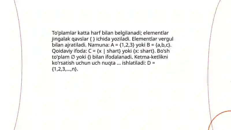 To'plamlar.To'plam tushunchasi.To'plamning elementlari. Bo'sh to'plam 4