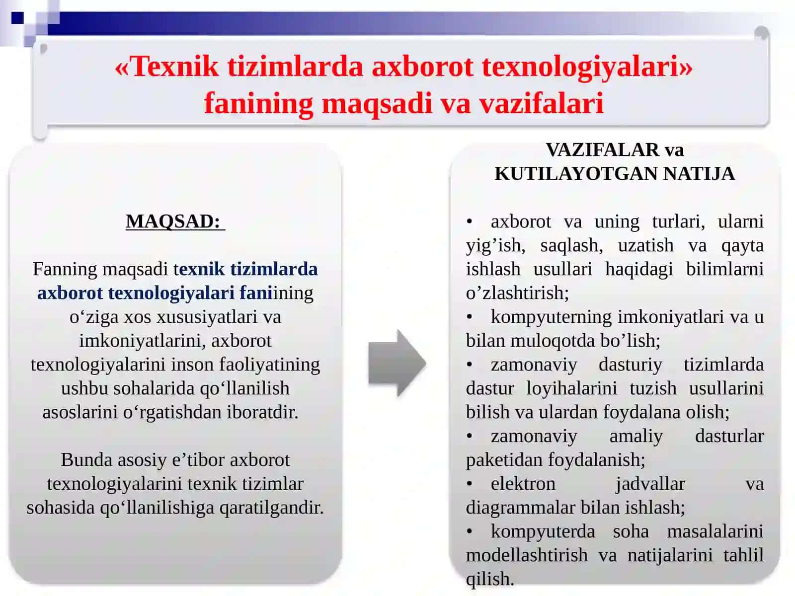 Mavzu:“Texnik tizimlarda axborot texnologiyalari” fanining predmeti va vazifalari 4
