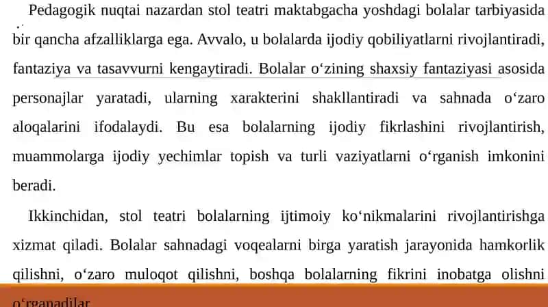MAKTABGACHA TA'LIM TASHKILOTLARIDA STOL TEATRI PERSONAJLARINI YASASH VA SAHNALASHTIRISH .pptx 4