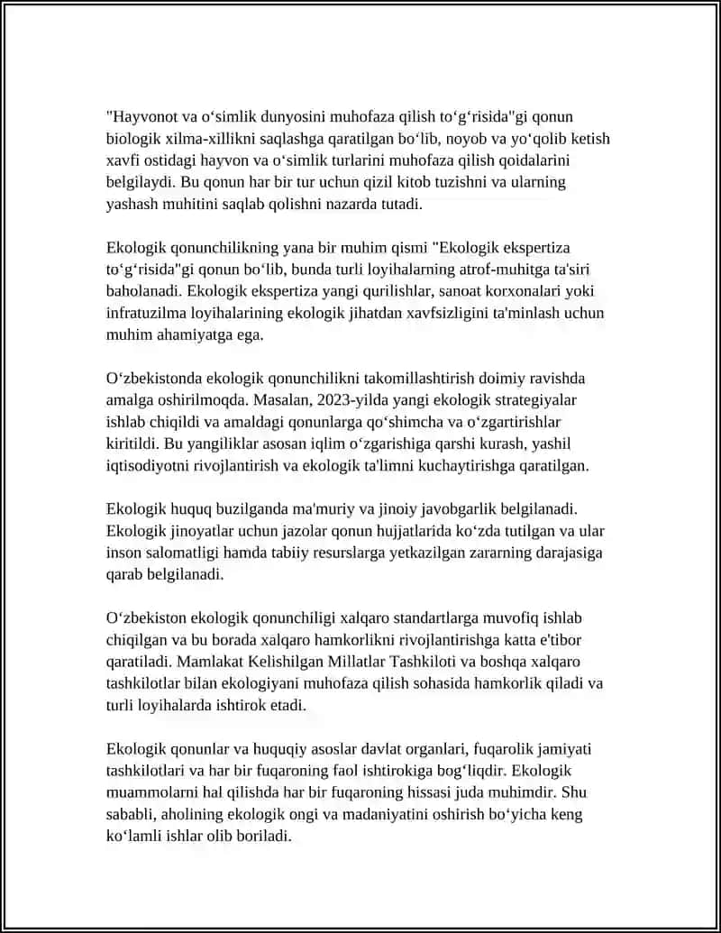 EKOLOGIYA XUQUQINING MAXSUS MANBASI SIFATIDA O‘ZBEKISTON RESPUBLIKASI QONUNLARI 4