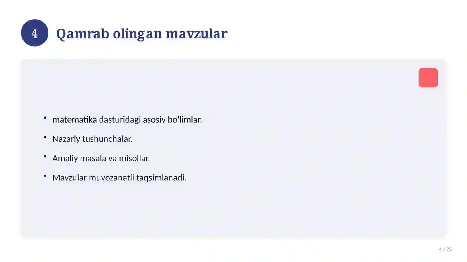 Matematika fanidan 6-sinf test savollari to'plami 4