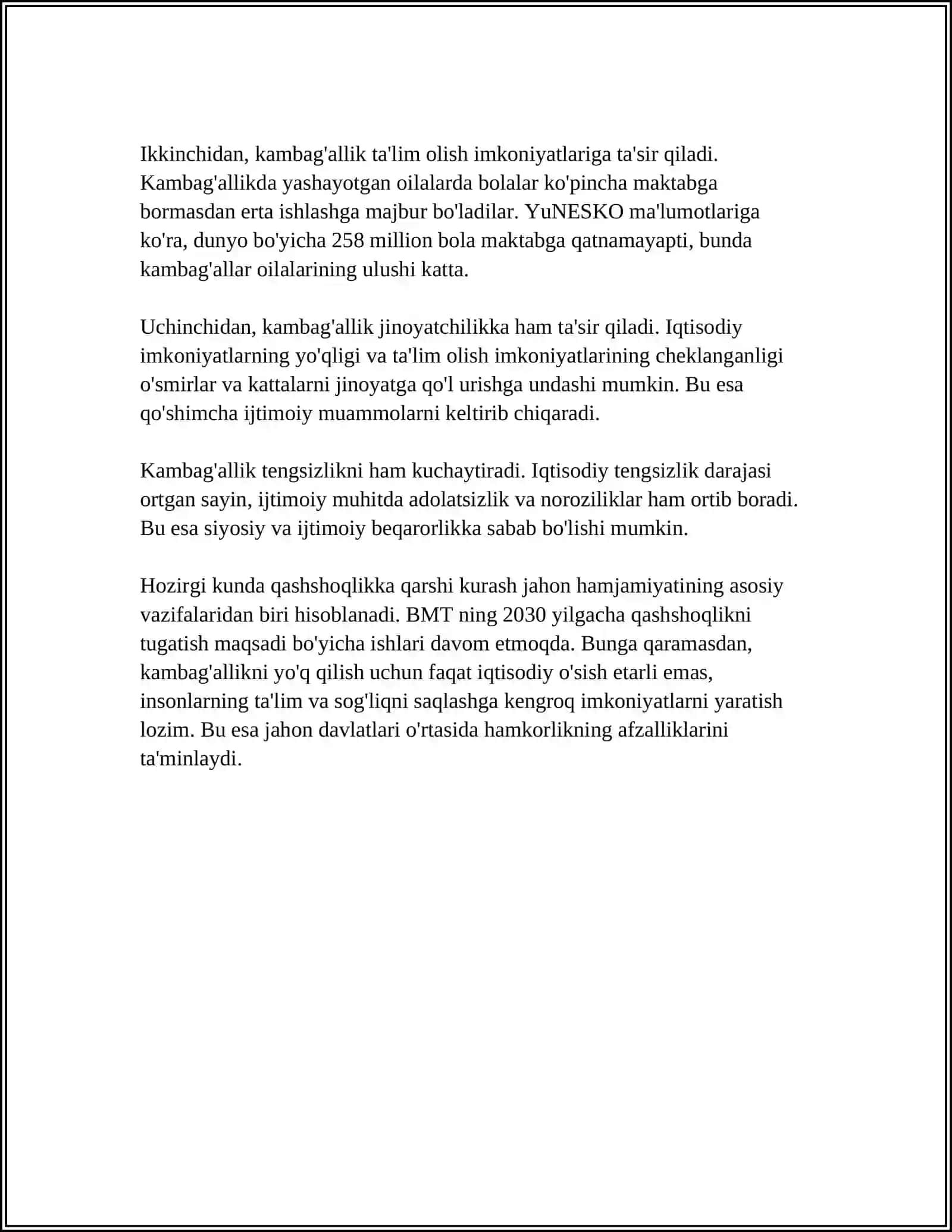 KAMBAG'ALLIK: UMUMINSONIY VA MILLIY MUAMMOLAR 4