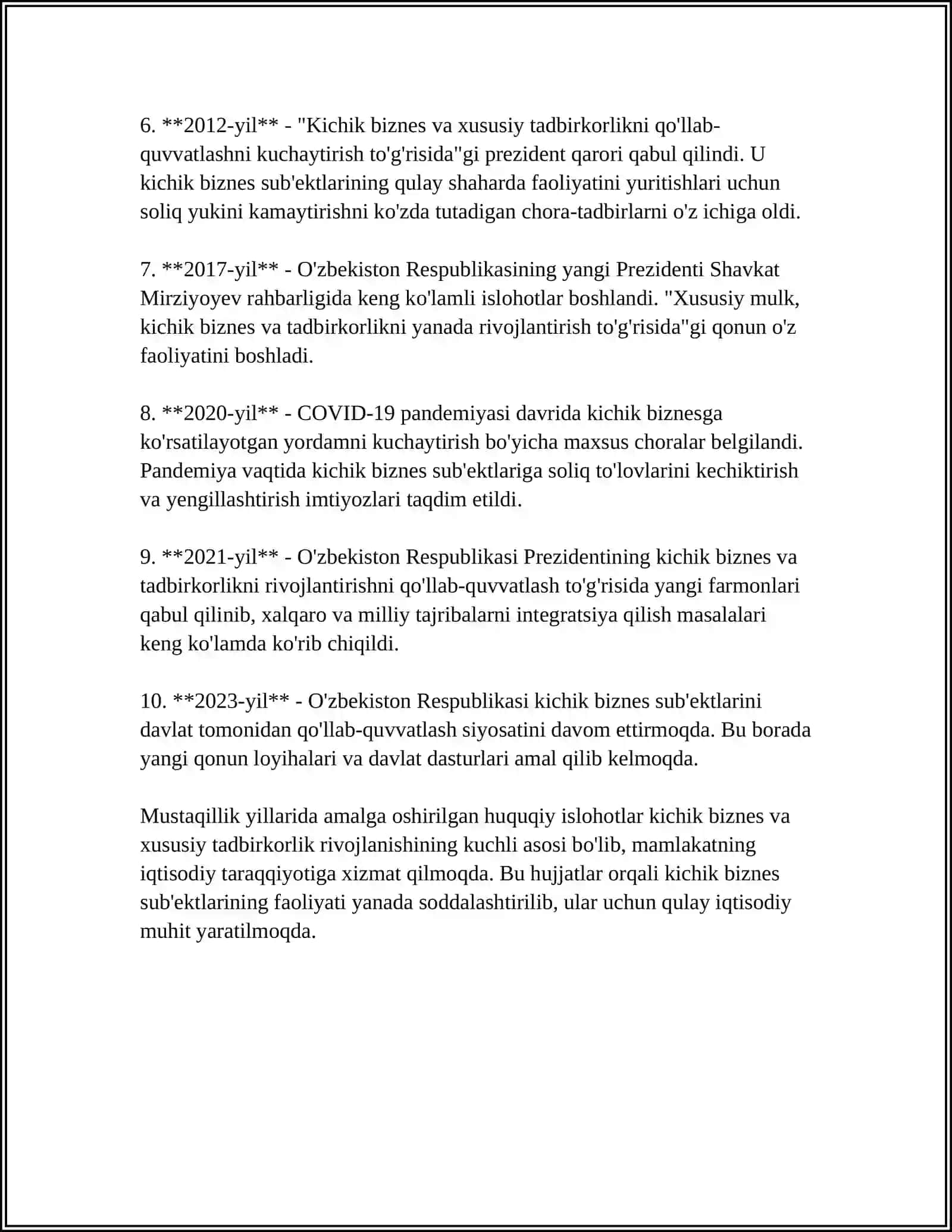 MUSTAQILLIK YILLARIDA KICHIK BIZNES HUSUSIY TADBIRKORLIKNI RIVOJLANTIRSH 4