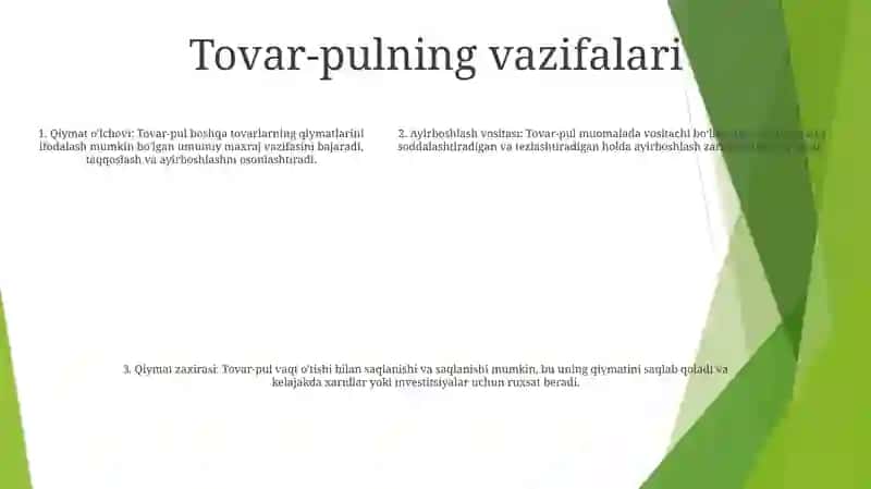 Tovar-Pul Munosabatlari 4