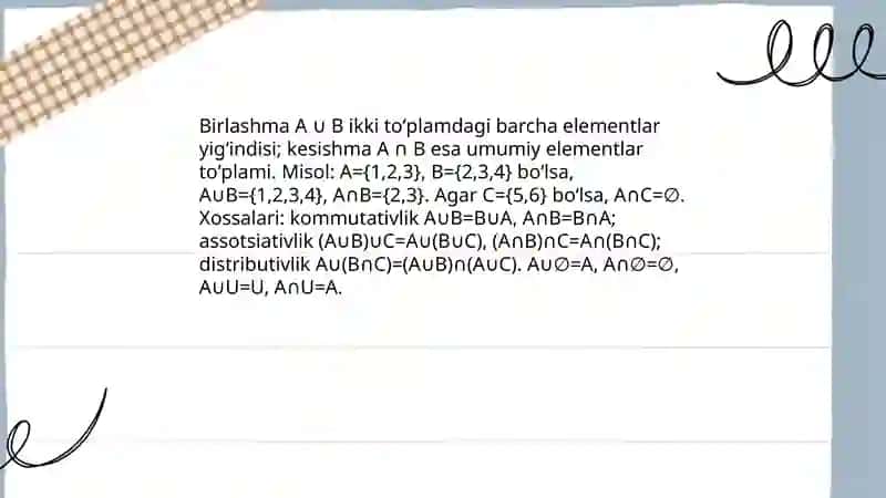 Toʻplamning kesishmasi birlashmasi 4