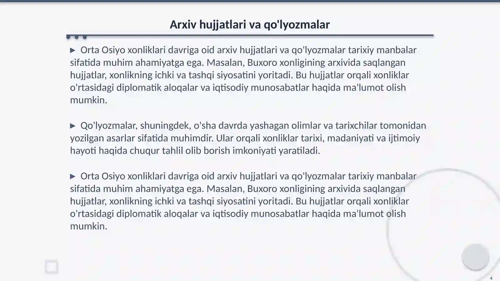 Orta osiyo xonliklari davri manbashunosligi 4