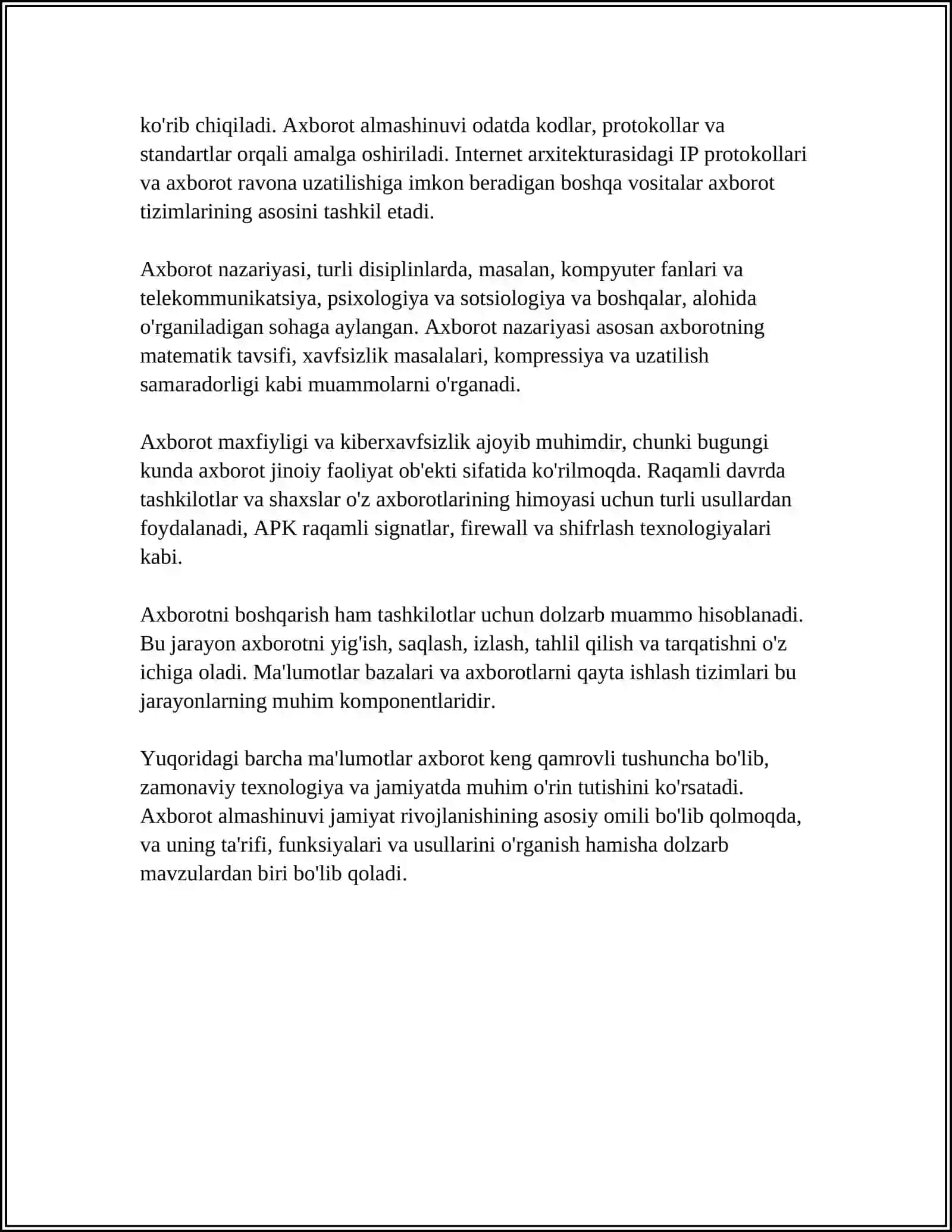AXBOROT NIMA VA UNING MANBALARI 4