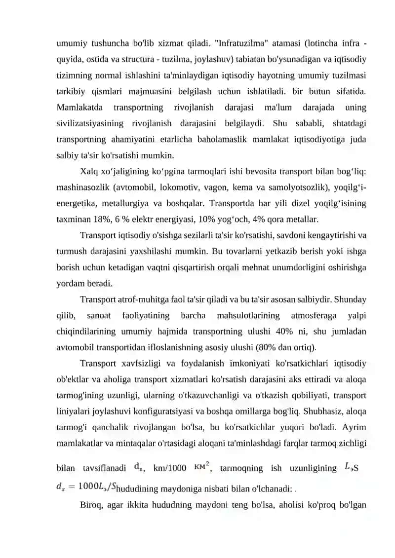 Yo‘l tarmog‘i bilan ta’minlanganlik darajasining transport tizimi faoliyatiga ta’siri 4